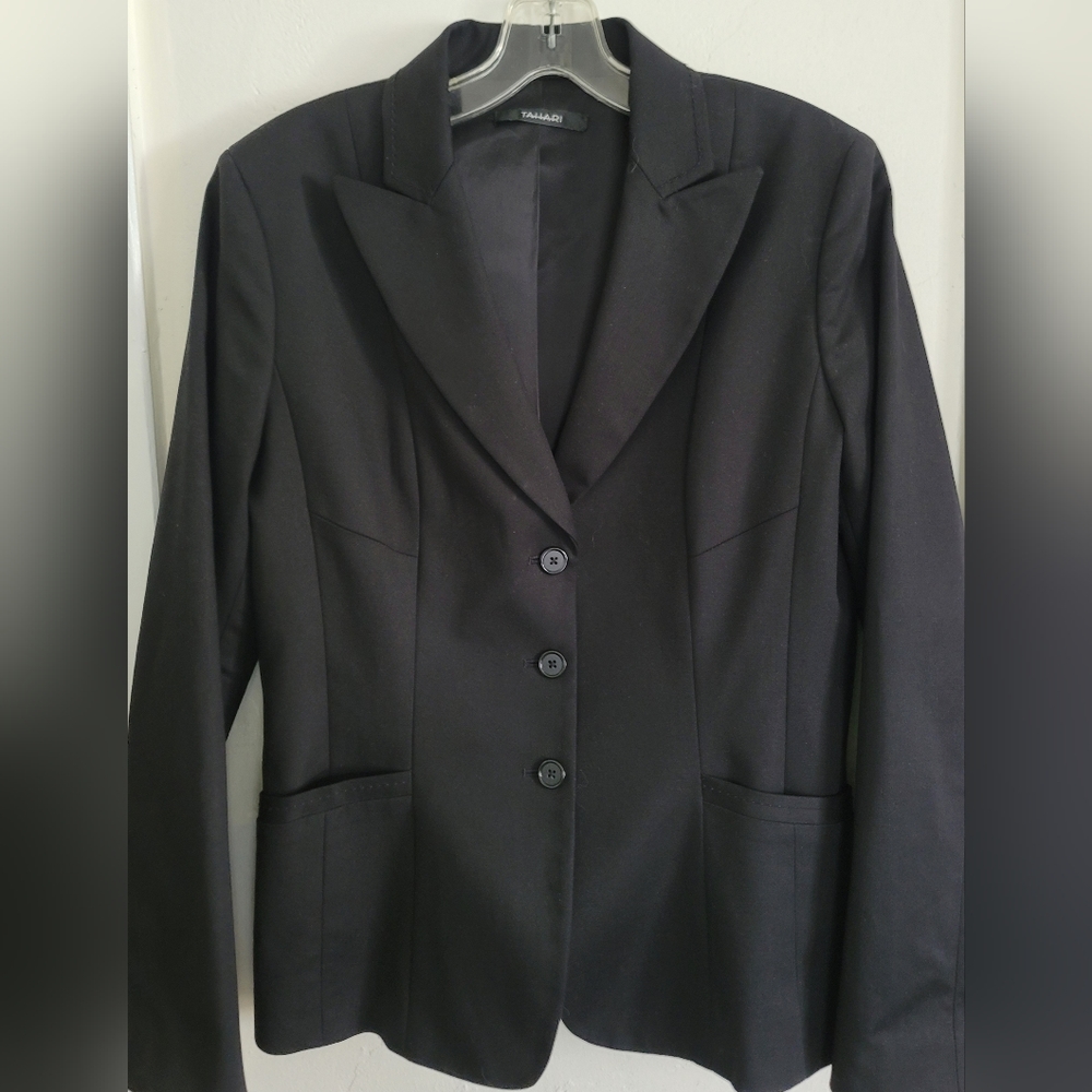 Tahari True Black Stretch Cotton Three Button Career Blazer Size Large - Picture 6 of 14